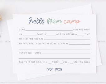 Personalized Camp Stationery Set For Boys, A Note From Camp Note Cards, Fill In The Blank Camp Note Card, Kids Note Cards | Set of 12