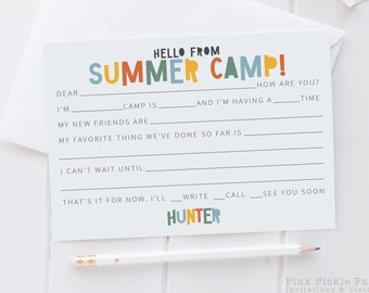 Personalized Camp Stationery Set For Boys, A Note From Camp Note Cards, Fill In The Blank Camp Note Card, Kids Note Cards | Set of 12