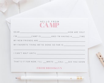 Personalized Camp Stationery Set For Girls, A Note From Camp Note Cards, Fill In The Blank Camp Note Card, Kids Note Cards | Set of 12