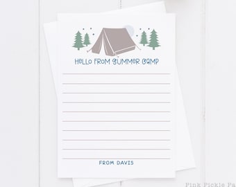 Personalized Camp Stationery Set For Boys, A Note From Camp Note Cards, Fill In The Blank Camp Note Card, Kids Note Cards | Set of 12