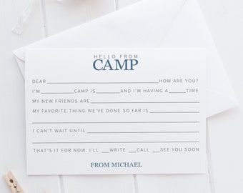 Personalized Camp Stationery Set For Boys, A Note From Camp Note Cards, Fill In The Blank Camp Note Card, Kids Note Cards | Set of 12