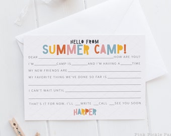 Personalized Camp Stationery Set For Girls, A Note From Camp Note Cards, Fill In The Blank Camp Note Card, Kids Note Cards | Set of 12