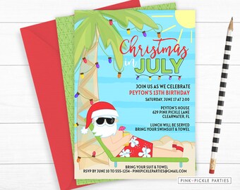 christmas in july invitations etsy
