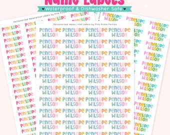 Personalized Colorful Name Labels Waterproof Kids Stickers for Daycare, Water Bottles and School Supplies for Back to School Dishwasher Safe