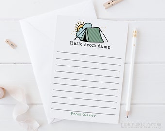 Personalized Camp Stationery Set For Boys, A Note From Camp Note Cards, Fill In The Blank Camp Note Card, Kids Note Cards | Set of 12