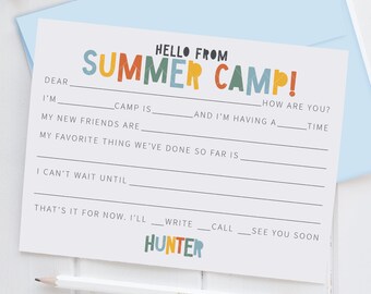 Personalized Camp Stationery Set For Boys, A Note From Camp Note Cards, Fill In The Blank Camp Note Card, Kids Note Cards | Set of 12