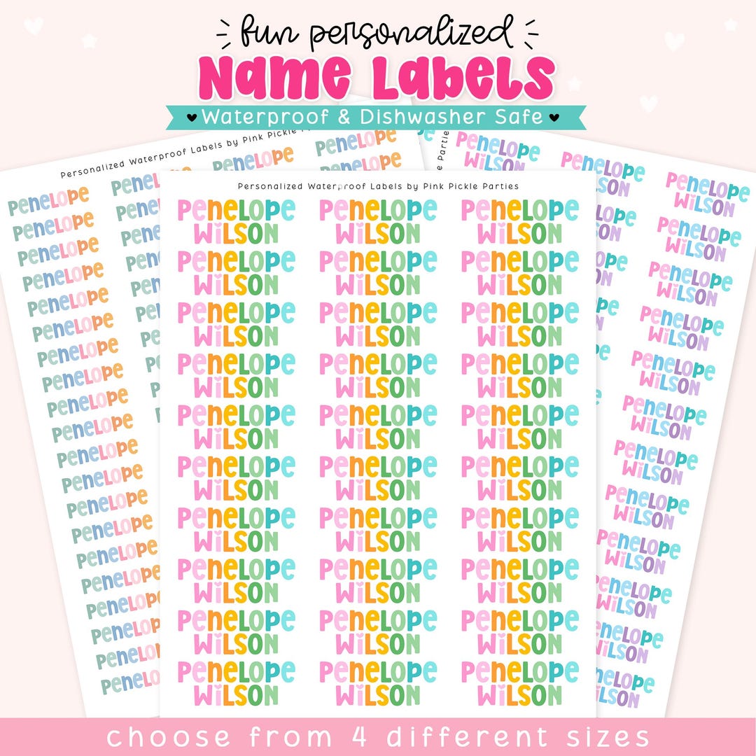 Personalized Colorful Name Labels Waterproof Kids Stickers for Daycare, Water Bottles and 