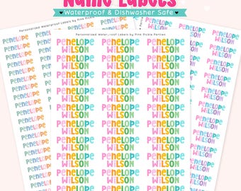 Personalized Colorful Name Labels Waterproof Kids Stickers for Daycare, Water Bottles and School Supplies for Back to School Dishwasher Safe