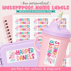 Personalized Unicorn Name Labels Waterproof Kids Stickers for Daycare, Water Bottles, and School Supplies for Back to School Dishwasher Safe