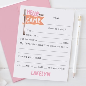 Personalized Camp Stationery Set For Girls, A Note From Camp Note Cards, Fill In The Blank Camp Note Card, Kids Note Cards | Set of 12