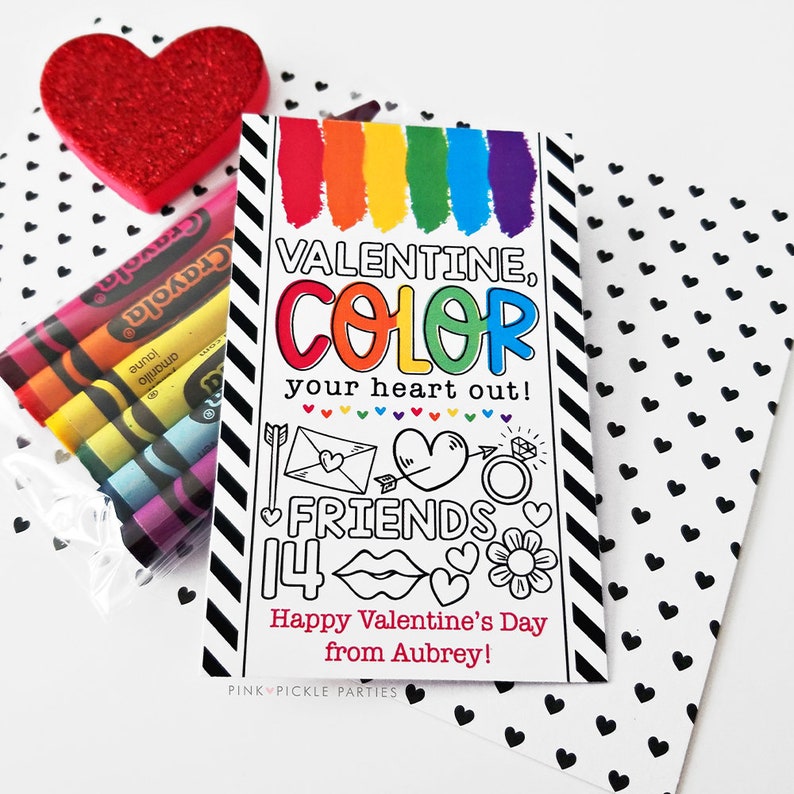 Valentines Exchange Cards Color Your Heart Out Valentine Printable Cards Candy Free Classroom Valentines for School Valentines Day Tags
