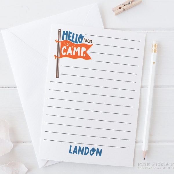 Personalized Camp Stationery Set For Boys, A Note From Camp Note Cards, Fill In The Blank Camp Note Card, Kids Note Cards | Set of 12