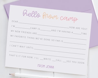 Personalized Camp Stationery Set For Girls, A Note From Camp Note Cards, Fill In The Blank Camp Note Card, Kids Note Cards | Set of 12