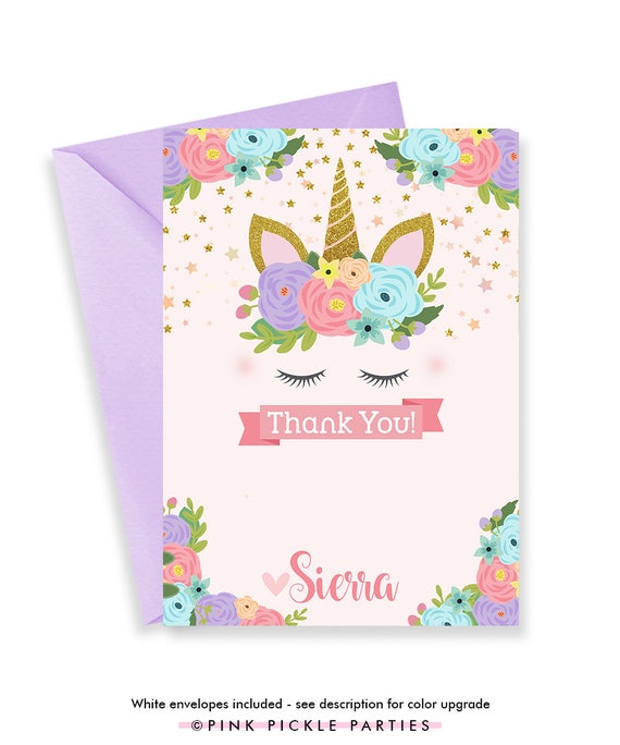 unicorn thank you card unicorn thank you printable unicorn etsy