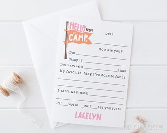 Personalized Camp Stationery Set For Girls, A Note From Camp Note Cards, Fill In The Blank Camp Note Card, Kids Note Cards | Set of 12