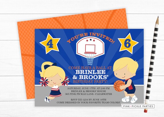 basketball invitation basketball birthday party cheerleading etsy