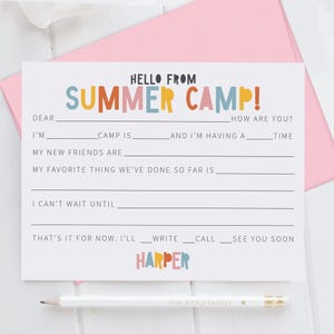Personalized Camp Stationery Set For Girls, A Note From Camp Note Cards, Fill In The Blank Camp Note Card, Kids Note Cards | Set of 12