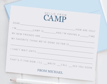 Personalized Camp Stationery Set For Boys, A Note From Camp Note Cards, Fill In The Blank Camp Note Card, Kids Note Cards | Set of 12
