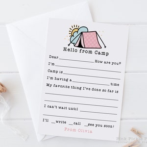 Personalized Camp Stationery Set For Girls, A Note From Camp Note Cards, Fill In The Blank Camp Note Card, Kids Note Cards | Set of 12