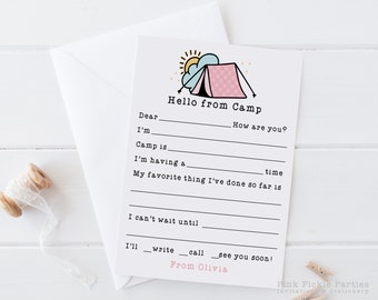 Personalized Camp Stationery Set For Girls, A Note From Camp Note Cards, Fill In The Blank Camp Note Card, Kids Note Cards | Set of 12