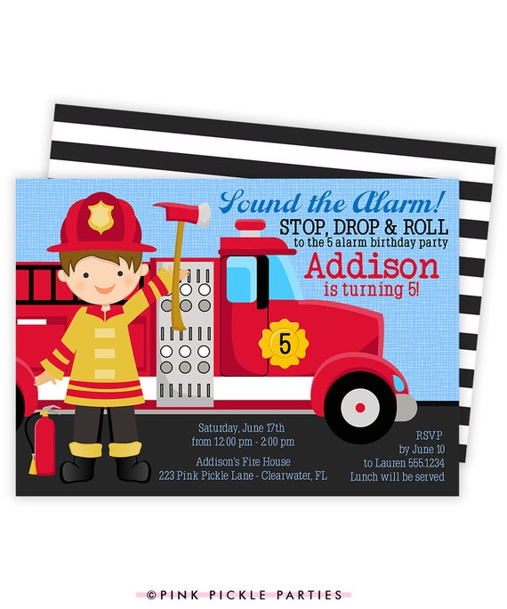 Fireman Invitation Fireman Birthday Invitation Fire Etsy