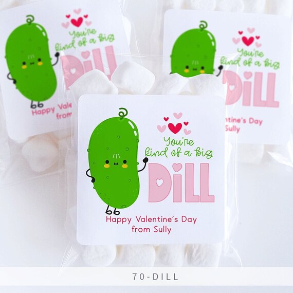 Big Dill Pickle Valentine Stickers, Valentine Pun Valentine Exchange Card Valentines Day Tags, Candy Free Classroom Valentines for School