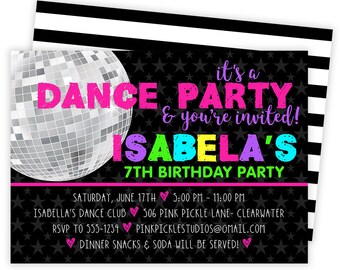 Dance Invitation, Dance Party, Dance Birthday, Dance Invitations, Dance Party Invites, Dance Invites, Dance Birthday Party | 506