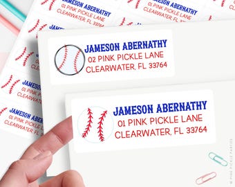 Personalized Return Address Labels Stickers | Set of 30 Printed Labels | Sports Address Labels | Baseball Address Sticker