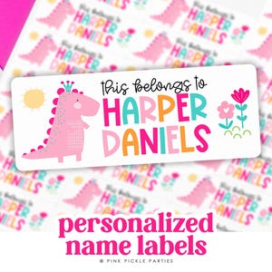School Supply Labels, This Belongs to Teacher Stickers, Girl Dinosaur Name Sticker, Back to School Labels, Personalized School Book Labels