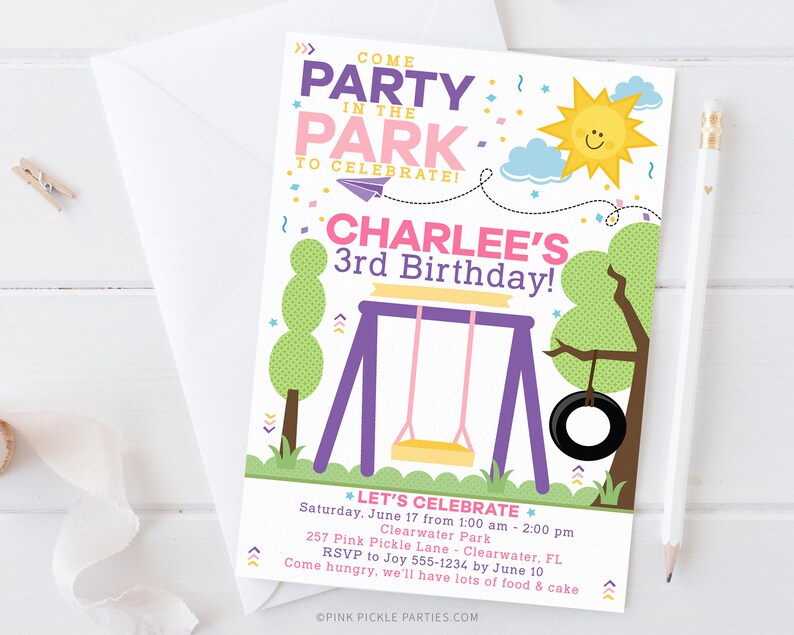 Park Invitation Park Party Invitation Park Birthday Etsy