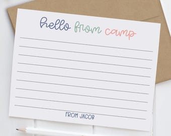 Personalized Camp Stationery Set For Boys, A Note From Camp Note Cards, Fill In The Blank Camp Note Card, Kids Note Cards | Set of 12