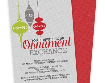 Ornament Exchange Invitation, Ornament Invite, Ornament Swap Invitation, Christmas Invitation, Christmas Invite, Holiday Party Invite 485