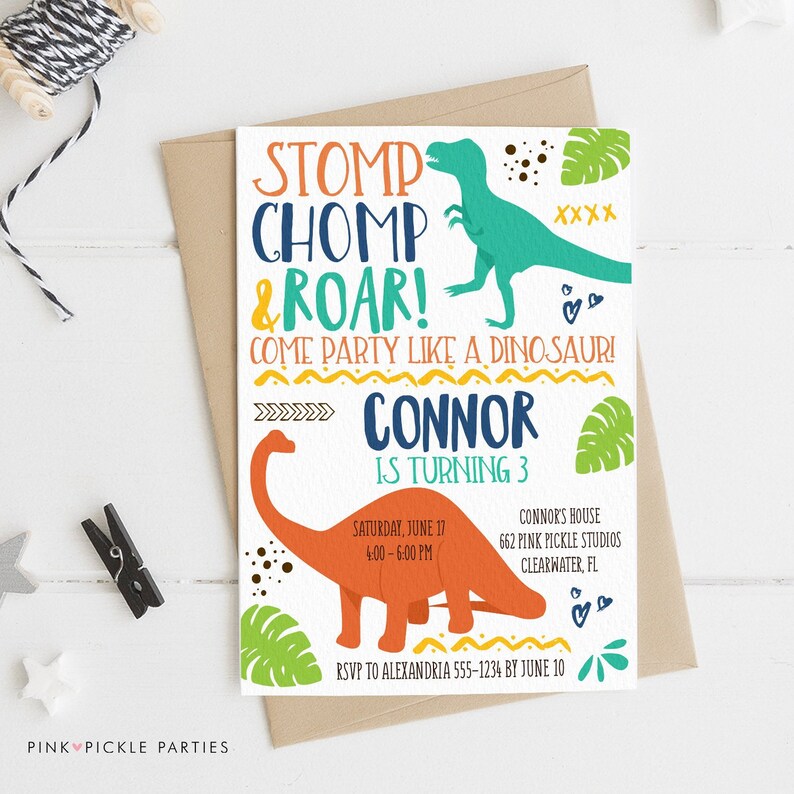 Dinosaur Invitation Dinosaur Birthday Invitation Dinosaur Etsy