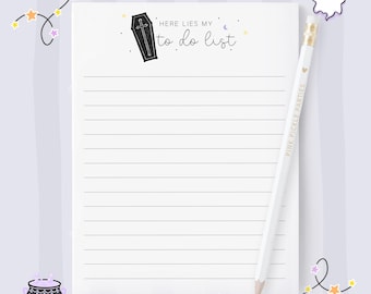 Here Lies My To Do List Notepad, Coffin Notepad, Halloween Notepad, Halloween Stationery, Cute Office Supplies, Memo Pad, Funny Halloween