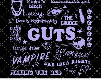 Vintage Olivia Rodrigo Png, GUTS album Olivia Tour Png, Good 4 U Png, Olivia Rodrigo Guts 2024 Png, Olivia GUTS Track List Digital Download