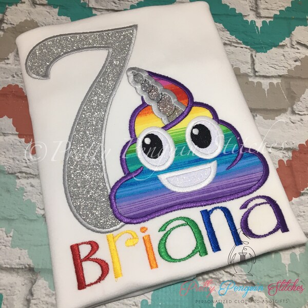 Unicorn Poop Emoji Birthday Shirt, RAINBOW, Chocolate Pudding, Poop Birthday Shirt, Emoji Birthday Shirt, Applique, Personalized
