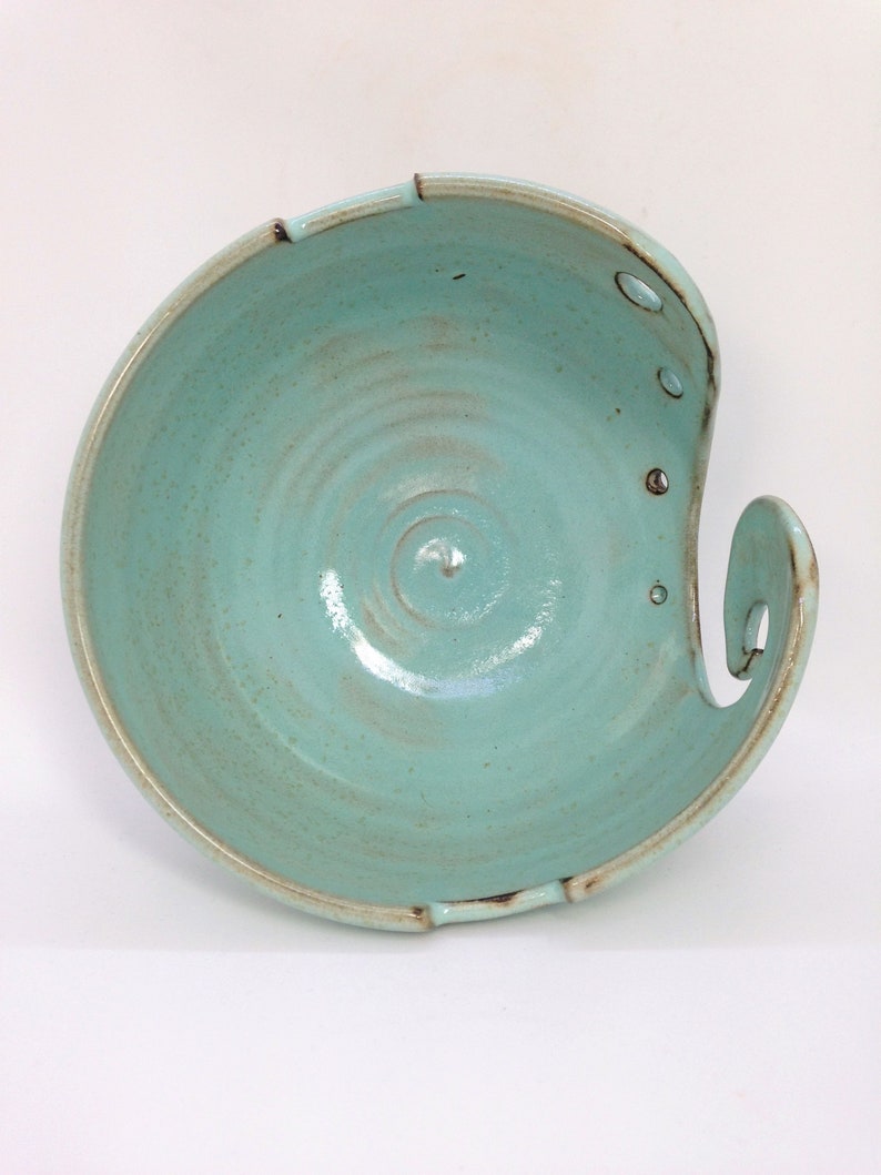 Crawl Glaze Pottery Celadon Yarn Bowl Yarn Holder Yarn Dispenser Crochet Yarn Bowl MADE TO ORDER Yarn Storage Green Knitting Bowl