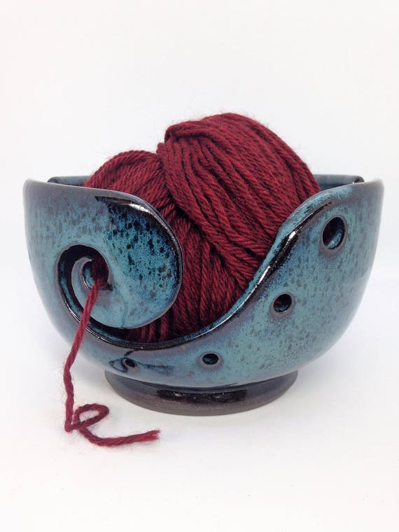 Ceramic Yarn Bowl Blue Knitting Bowl Knitter Gifts Craft Etsy