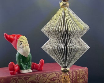Folded Book Ornament: Handmade Upcycled Book Art with Tassel