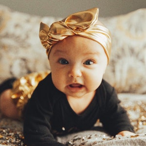 Baby Girls Gold Knot Headband, Toddler Gold Headband, Baby girl headband, baby headband, gold topknot, baby girl hairband, baby hair bow