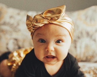 Baby Girls Gold Knot Headband, Toddler Gold Headband, Baby girl headband, baby headband, gold topknot, baby girl hairband, baby hair bow