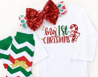 Bambino Ragazza Natale Outfit, Il mio primo Natale, Ragazze Primo Natale Outfit, Bambino 1o Natale, Newborn Christmas Outfit, Fiocco di Natale