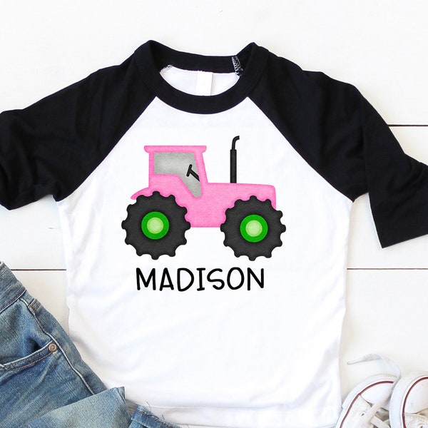 Girls pink Tractor Shirt, Personalized Tractor Shirt, girls Tractor Birthday Shirt, Baby girl Tractor Shirt, cute farm birthday shirt girls