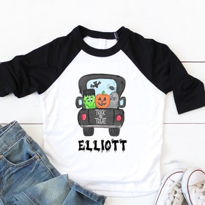 astuce ou traiter la chemise de camion d'halloween pour des enfants, chemise d'halloween de Frankenstein, chemise d'halloween de garçons, chemise personnalisée d'halloween d'enfants