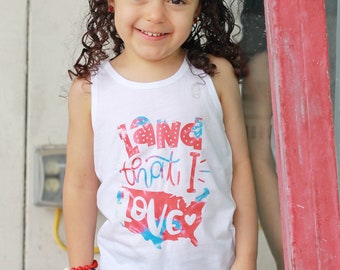 Kids 4th of July fringe tank, 4th of July tank top, land that I love, girls 4th of July shirt, boys 4th of July shirt, kid tie dye tank top