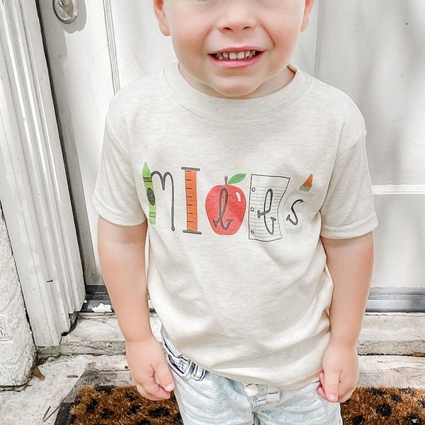 Kinderen terug naar school shirt, gepersonaliseerde peuter school shirt, eerste schooldag shirt