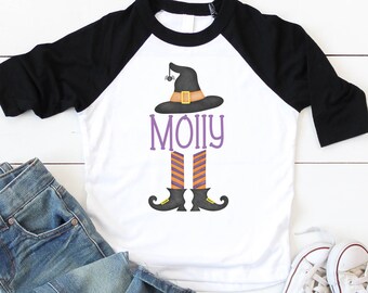 Personalized Witch Legs Halloween T-shirt, Kids Girls Toddler