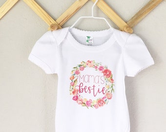 Mama's Bestie Shirt, Baby girl shower gift, Mother's Day Gift, Baby Girl Outfit, Mother's Day Gift from Daughter, Watercolor floral wreath