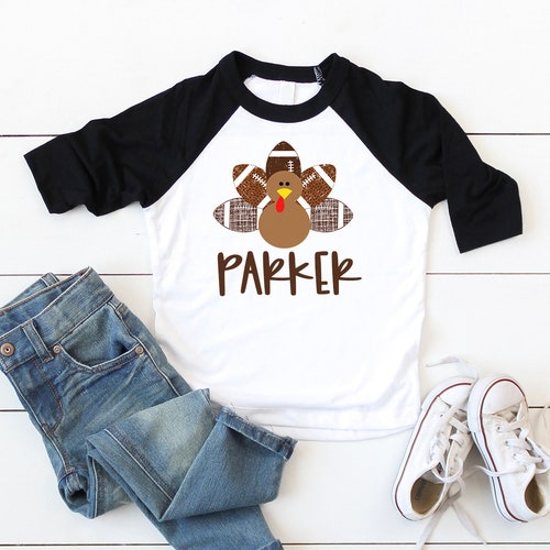 Personalized Turkey Football Shirt Kids Thanksgiving Shirt Etsy