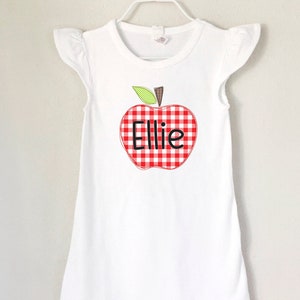 Girls Back to School Dress, Personalized back to school outfit, polka dot apple dress, floral apple, faux appliqué apple,